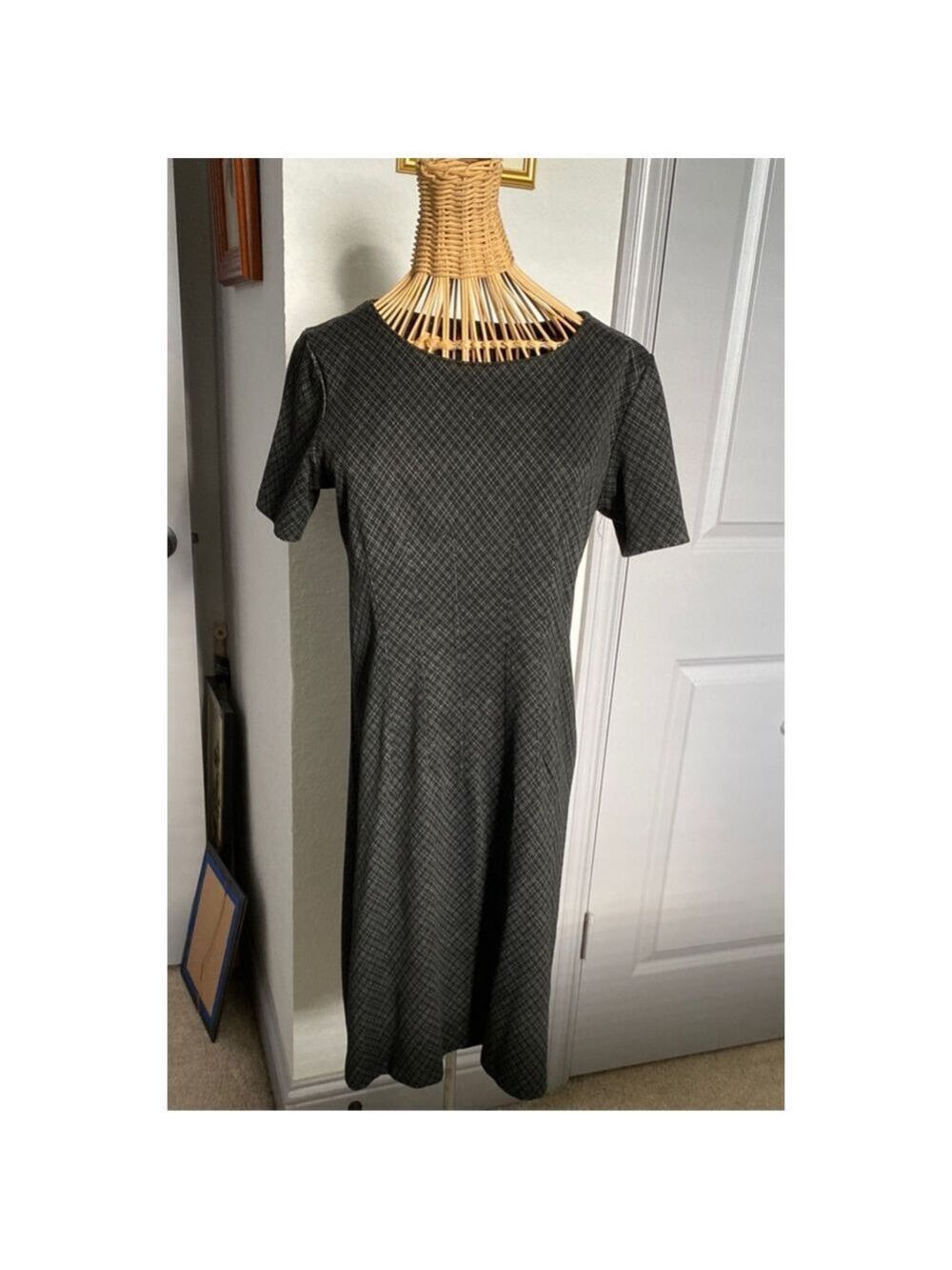 Women's Merona Grey & black Plaid Short Sleeve Dress Size L #0020